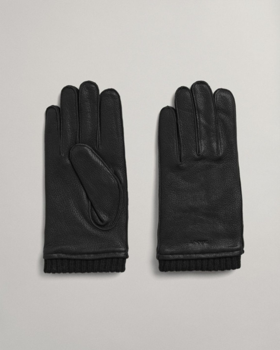 Miehet Gant Kasineet | Leather Gloves -Nahkakasineet Musta