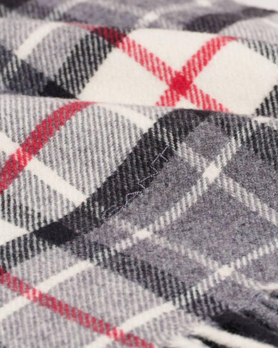 Miehet Gant Huivit | Checked Wool Twill -Villahuivi Tummanharmaa