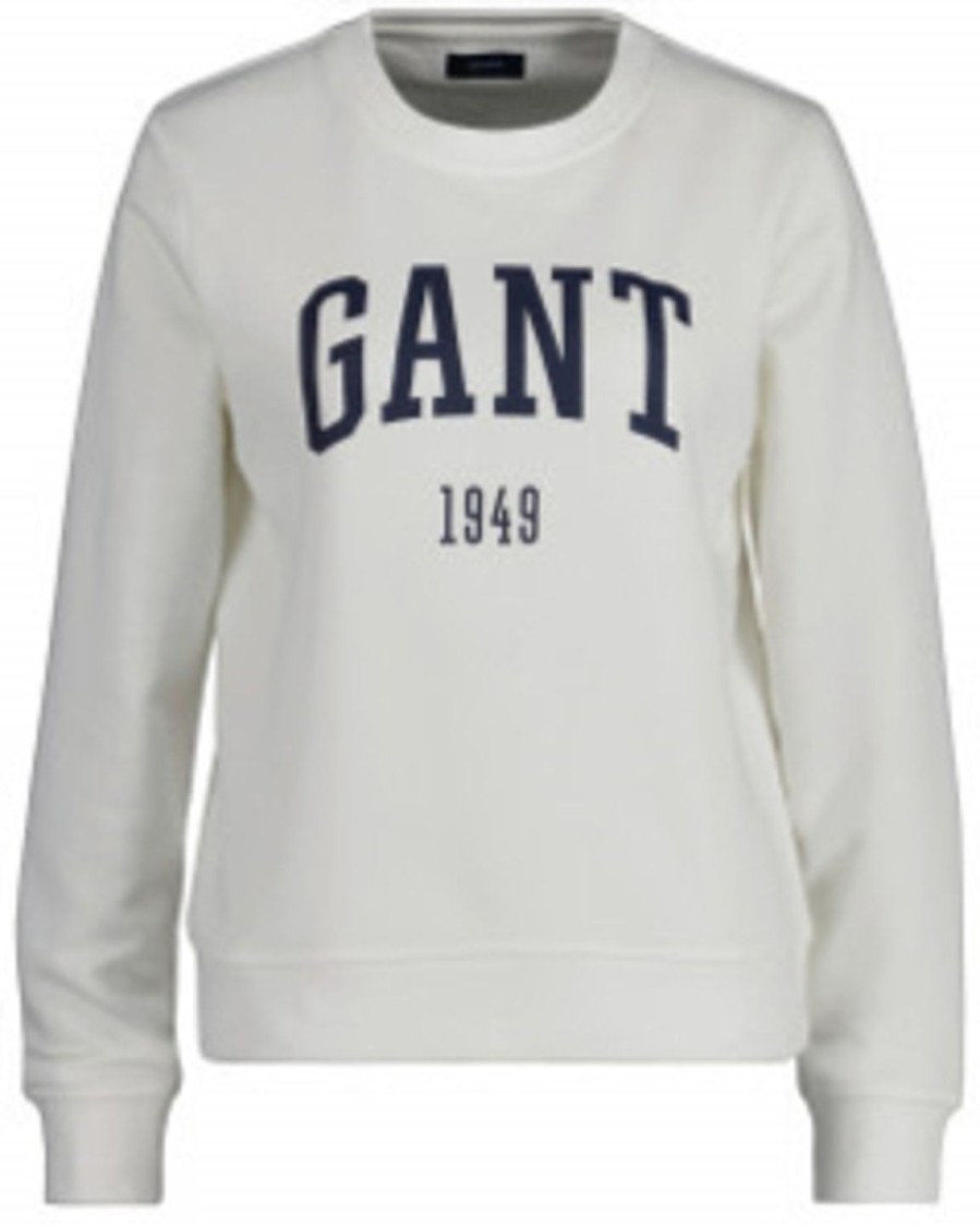 Naiset Gant Collegepaidat Ja Hupparit | Logo C-Neck -Collegepusero Luonnonvalkoinen