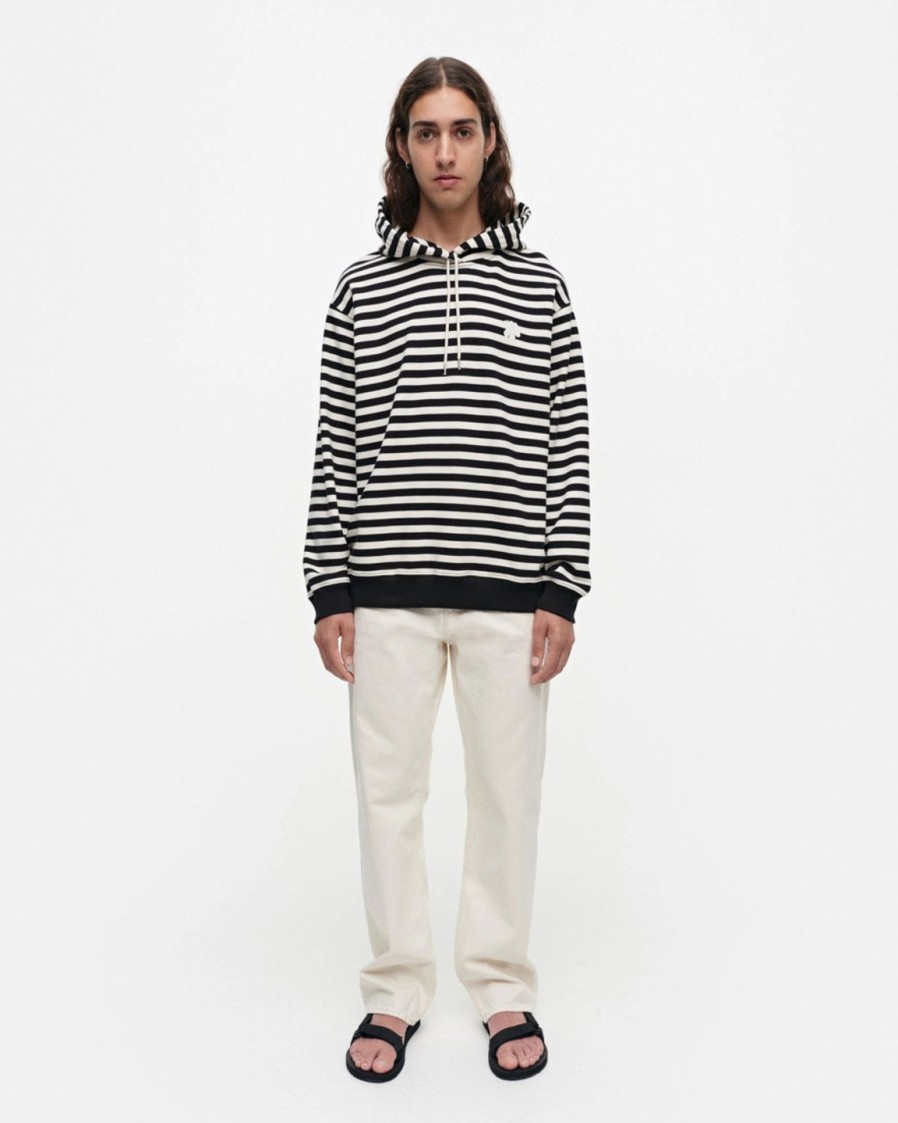 Naiset Marimekko Collegepaidat Ja Hupparit | Lona Men'S Fit Tasaraita -Huppari Black&White