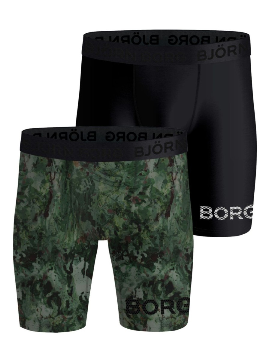 Miehet Björn Borg Alusasut | Performance Boxer Long Leg -Bokserisetti 2 Kpl Musta