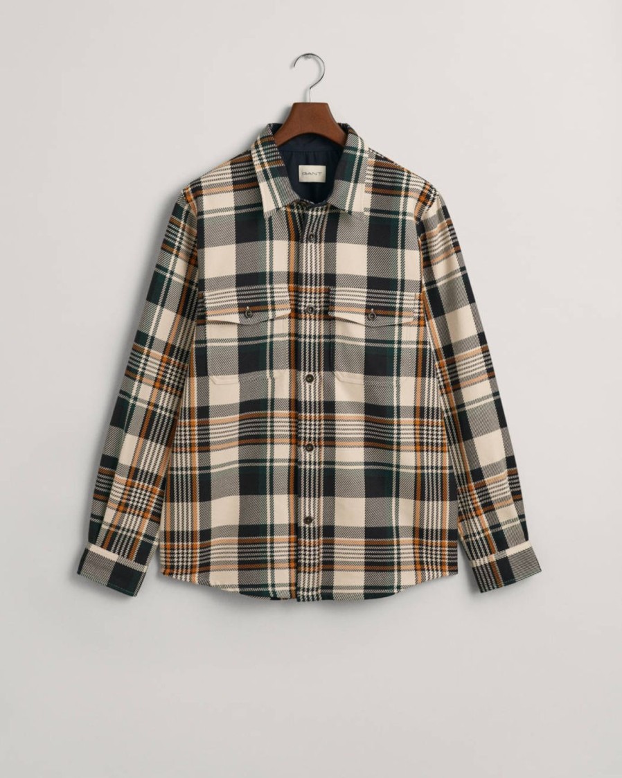 Miehet Gant Kauluspaidat | Heavy Twill Check -Pusero Vaaleanruskea