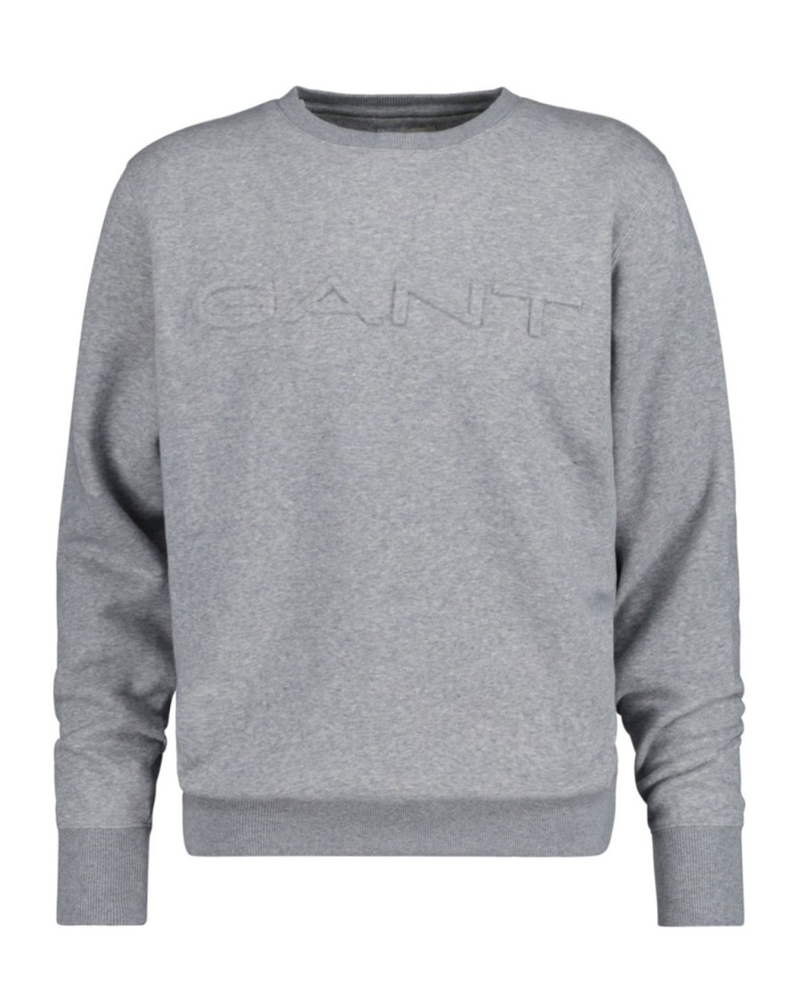 Miehet Gant Collegepaidat Ja Hupparit | Embossed Sweat C-Neck -Collegepusero