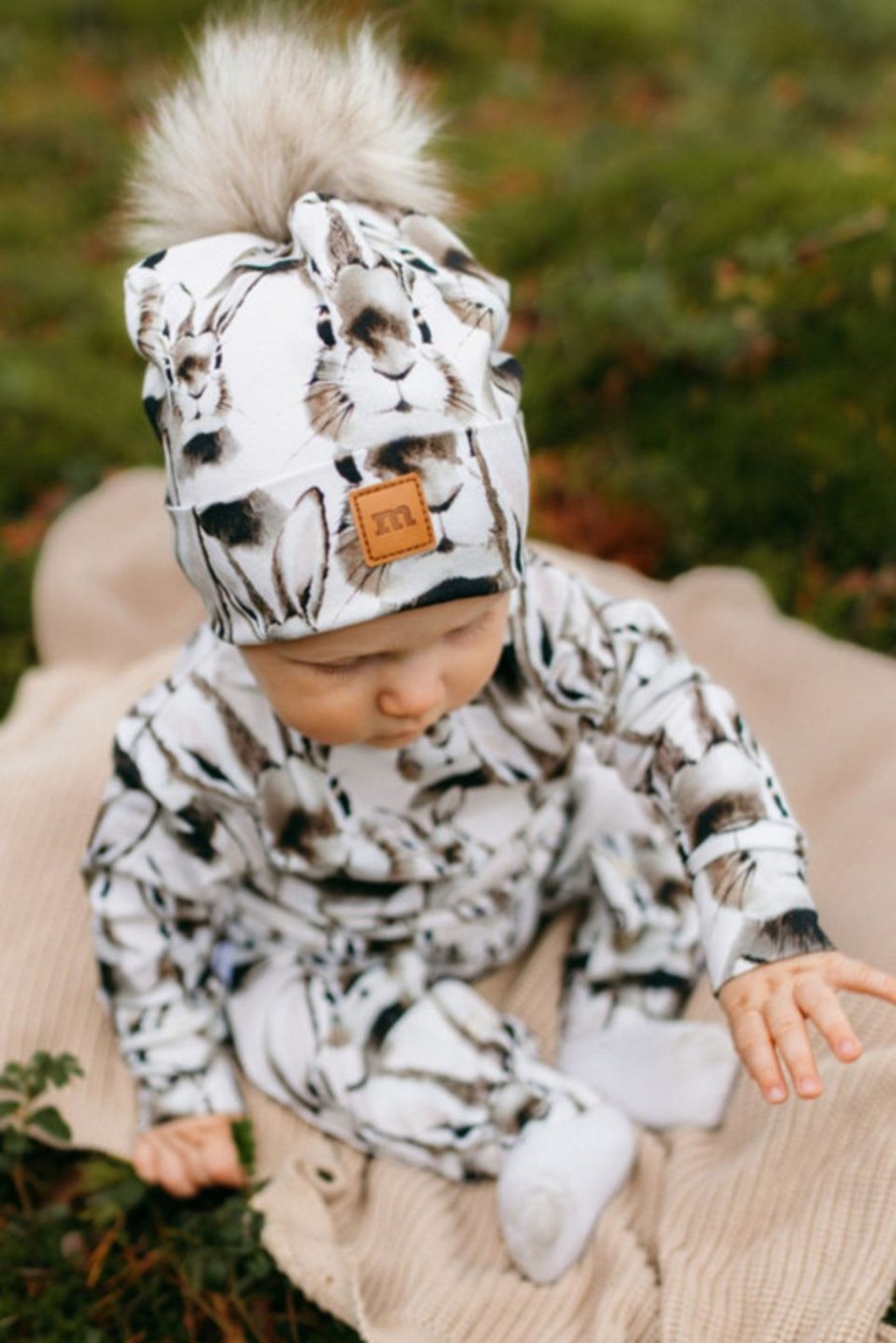 Lapset Metsola Paahineet | Bunny Natural Beanie With Fur Pom -Pipo Luonnonvalkoinen