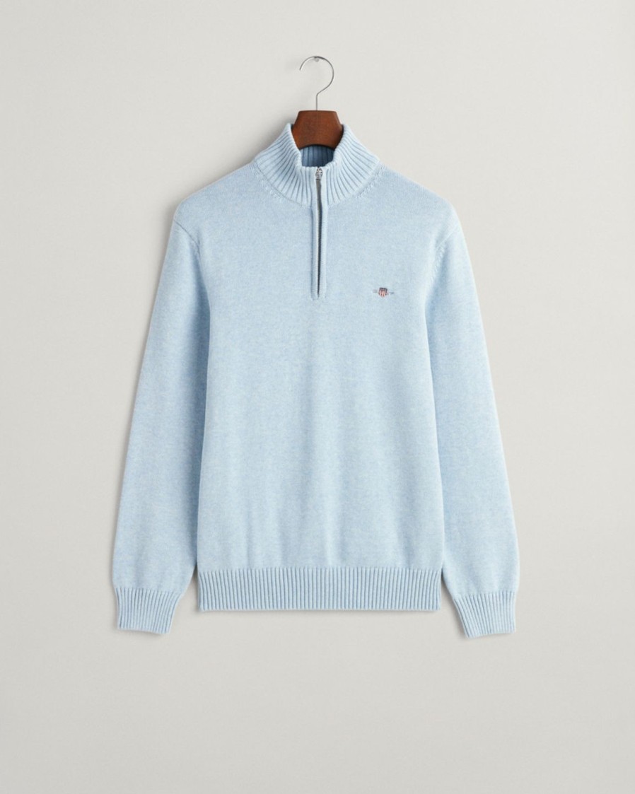 Miehet Gant Neulepuserot | Casual Cotton Halfzip -Pusero Vaaleansininen