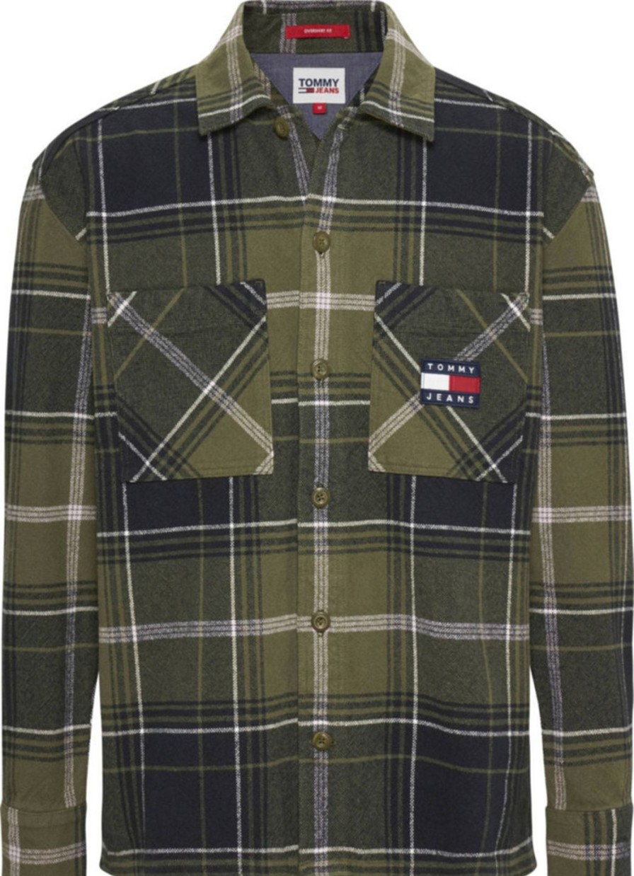 Miehet Tommy Jeans Kauluspaidat | Tjm Brushed Check -Pusero Tummanvihrea