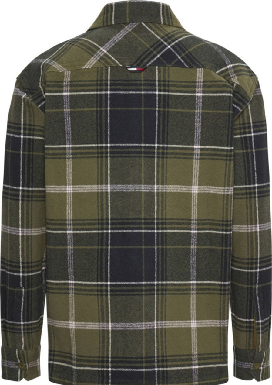 Miehet Tommy Jeans Kauluspaidat | Tjm Brushed Check -Pusero Tummanvihrea