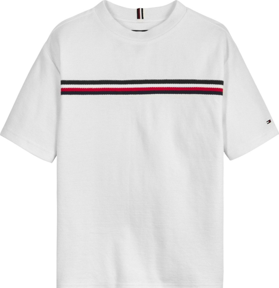 Lapset Tommy Hilfiger T&Paidat | Global Stripe Pique -T-Paita Valkoinen