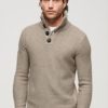 Miehet Superdry Neulepuserot | Chunky Button High Neck Jumper -Neulepusero Vaaleanruskea