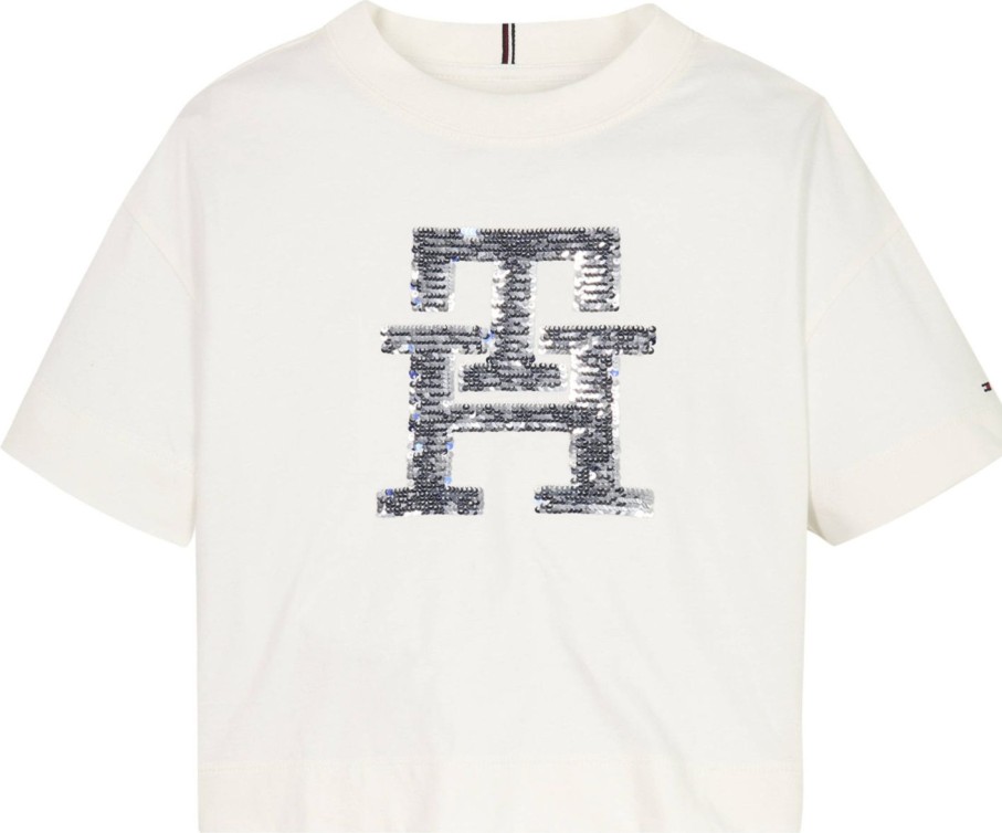 Lapset Tommy Hilfiger T&Paidat | Monogram Sequins -T-Paita Valkoinen